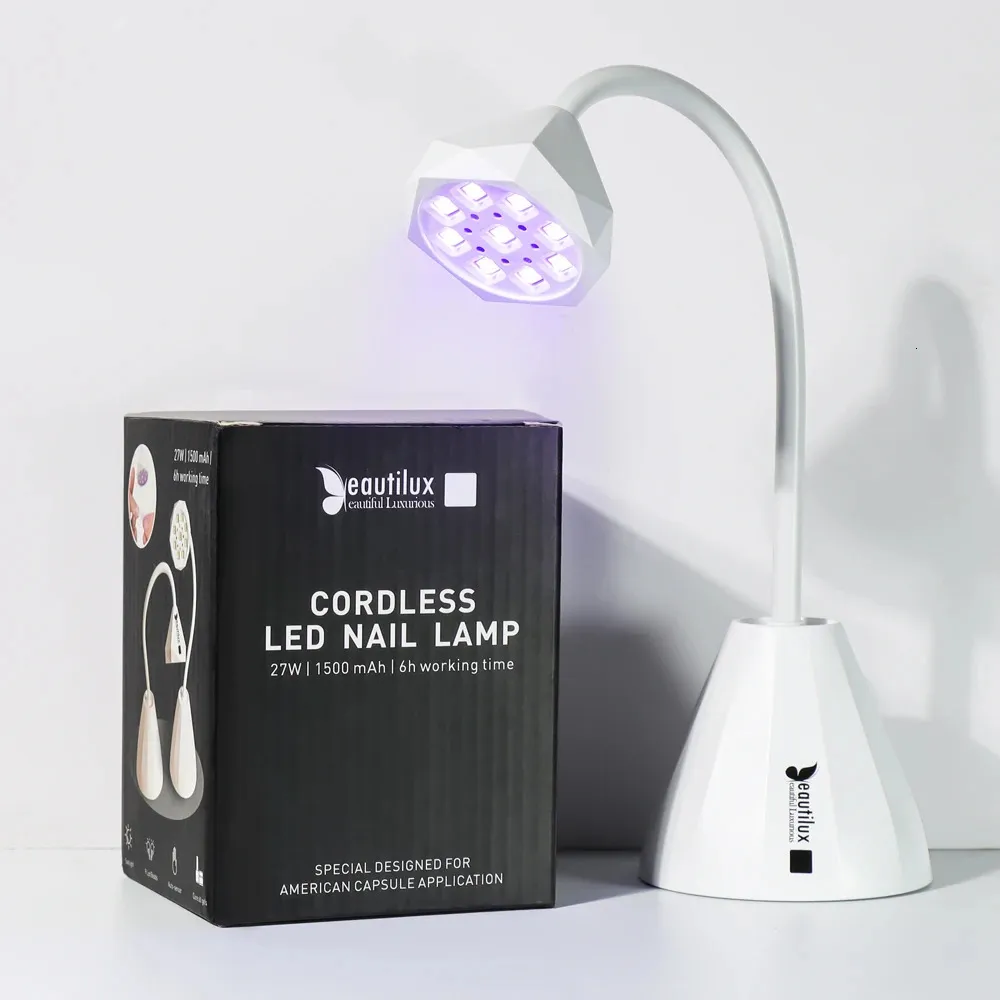 Beautilux Lampada per unghie LED senza fili 27W con sensore automatico per l'applicazione di unghie finte con capsule americane Cure All Gel 240229