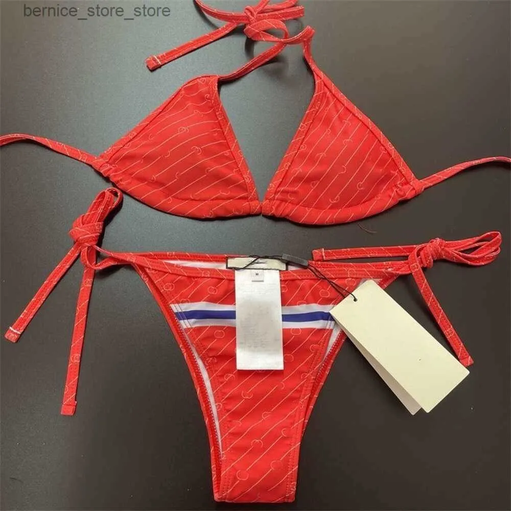 Kadın Mayo Yaz Plajı Bikini Tasarımcısı Mayo Bayan Moda Mektubu Deseni Bölünmüş Mayo Lüks İki Parçalı Set Q240306