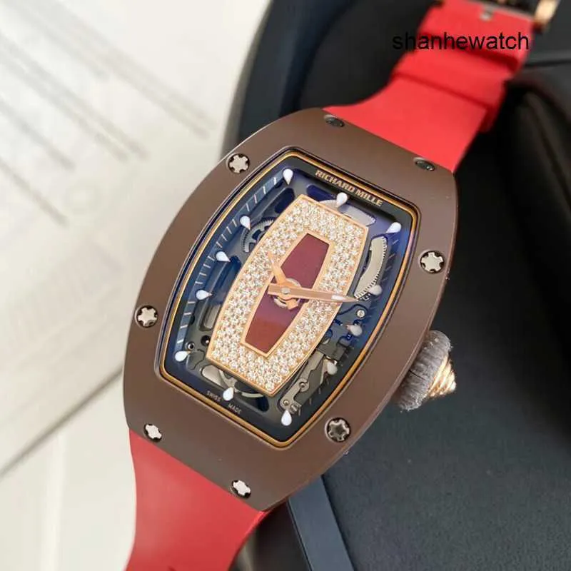 Athleisure Watchデザイナー腕時計RMリストウォッチRM07-01女性シリーズRM0701ローズゴールドコーヒーセラミックレッドリップファッションレジャービジネスオートマチックメカニカル
