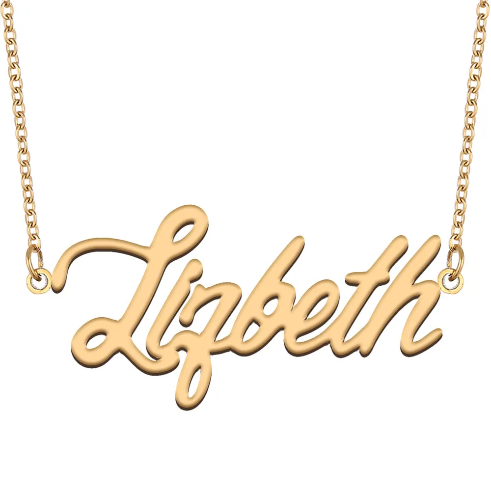 Lizbeth naamkettingen hanger op maat gepersonaliseerd voor dames meisjes kinderen beste vrienden moeders geschenken 18k verguld roestvrij staal