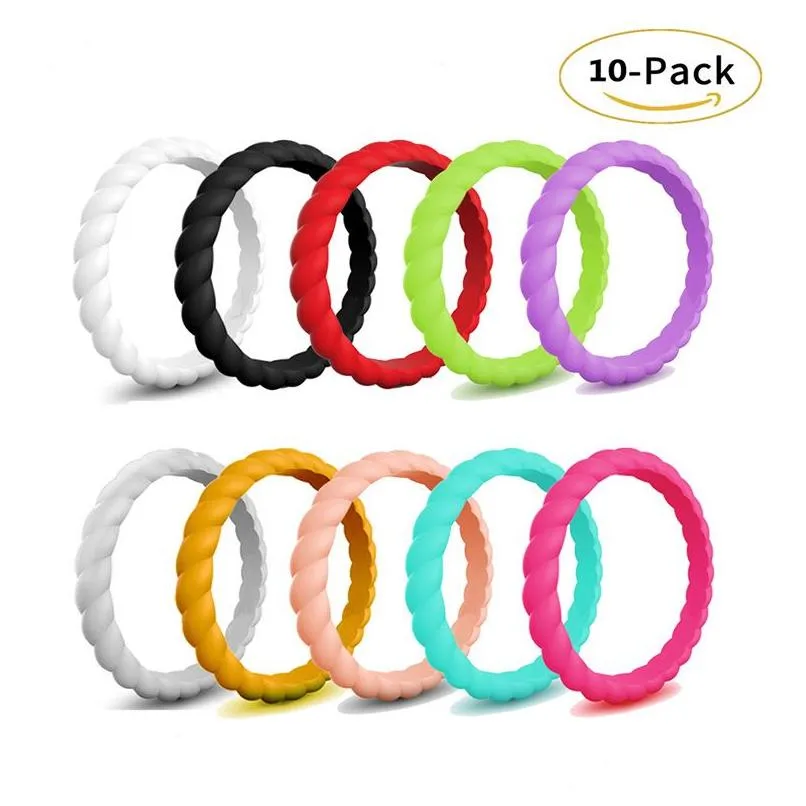 Band Rings 10 couleur/Lot femmes mariage Sile bande anneaux couleur unie torsadé Flexible confortable Pinky bague pour hommes S fiançailles Dhads