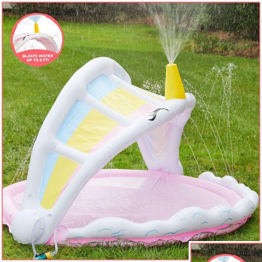 Juguete de inflado de aire Rainbow Shade N Splash Sprinkler y Pad 5 Drop Delivery Deportes al aire libre Deportes acuáticos Equipo de playa Dh9Bf