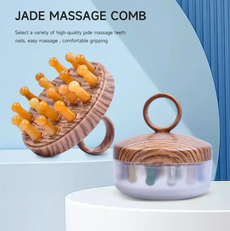 Gua Sha Sha Massage Cark Abs Buzlu Base 18 Yeşim taş saplama kafa derisi sağlık hizmeti doğal gül kuvars kristal guasha tarak duş saç fırçası saç derisi saç büyümesi için