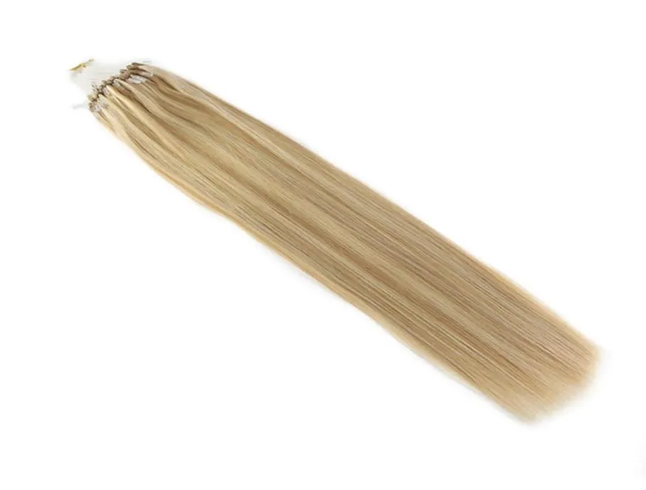 Micro Ring Loop Hårförlängningar 100 Verkligt mänskligt hår 100g 1gs färg 14613 Dark Golden Blonde blandad med vit blond9168572