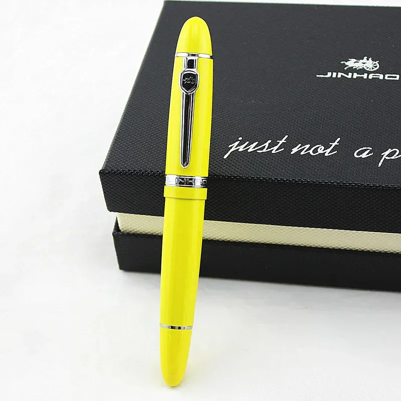 Jinhao 159 Caneta esferográfica luxuosa amarela e prateada com bolsa de veludo Canetas Rollerball 240229