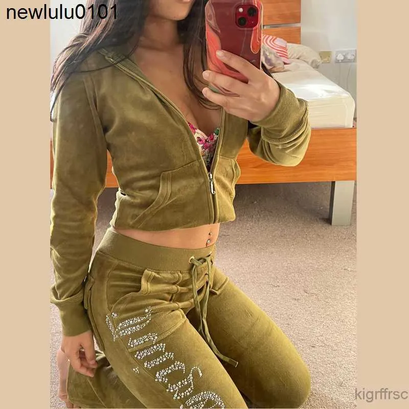 Juicy Apple Womens Tracksuits Marca de Verão Costura 2 Peça Define Veludo Veludo Mulheres Track Suit Hoodies e Calças Met 4afd