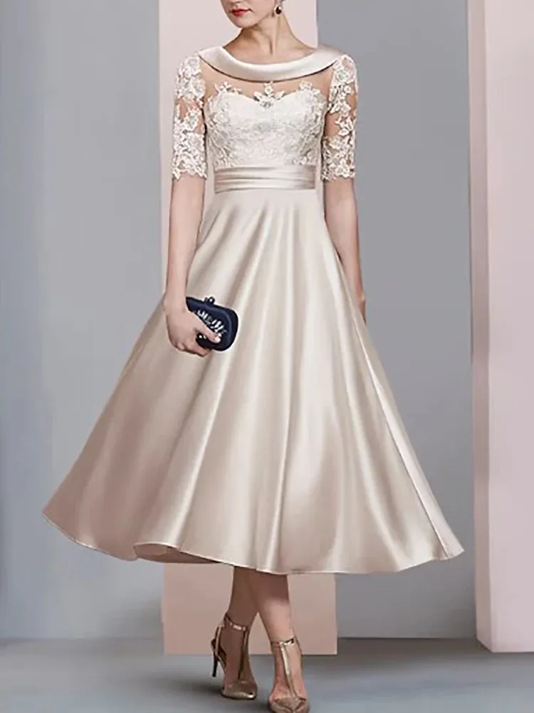 white christmas dresses Long Sleeve Long Wedding-Guest Dress 7482 Champagne / 2
