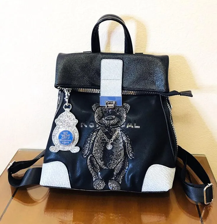 Borsa a tracolla da donna 2 colori quest'anno popolare borsa a tracolla con diamanti dei cartoni animati strada pieghevole moda zaino in pelle borsa a tracolla quotidiana dei cartoni animati joker 6376-6 #