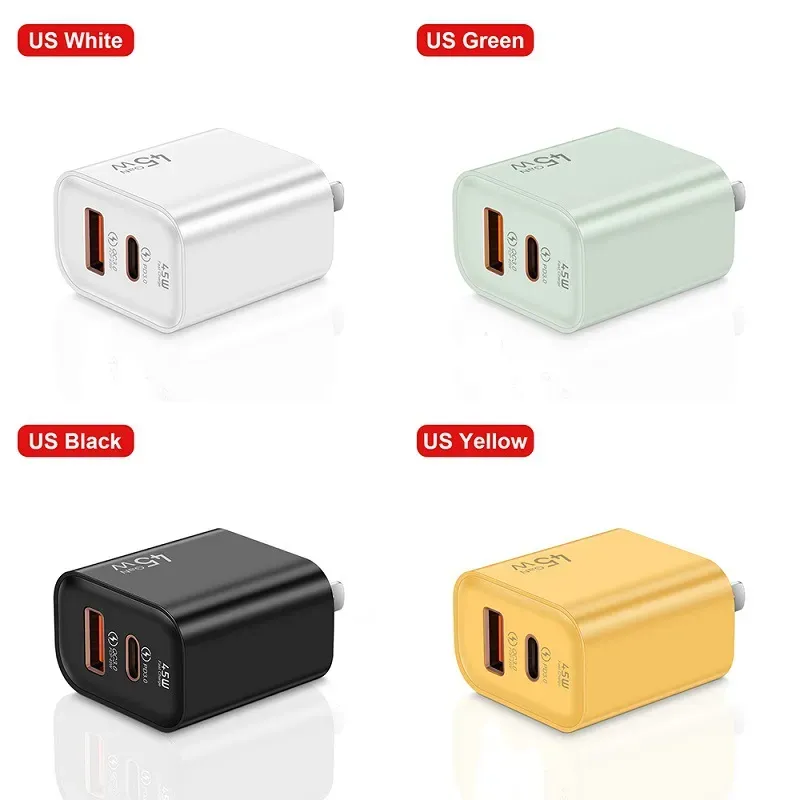 45W USB 충전기 PD 타입 C 빠른 충전 전화 충전기 전원 파워 아이폰 15 14 Xiaomi Samsung EU/미국 플러그 벽 충전기