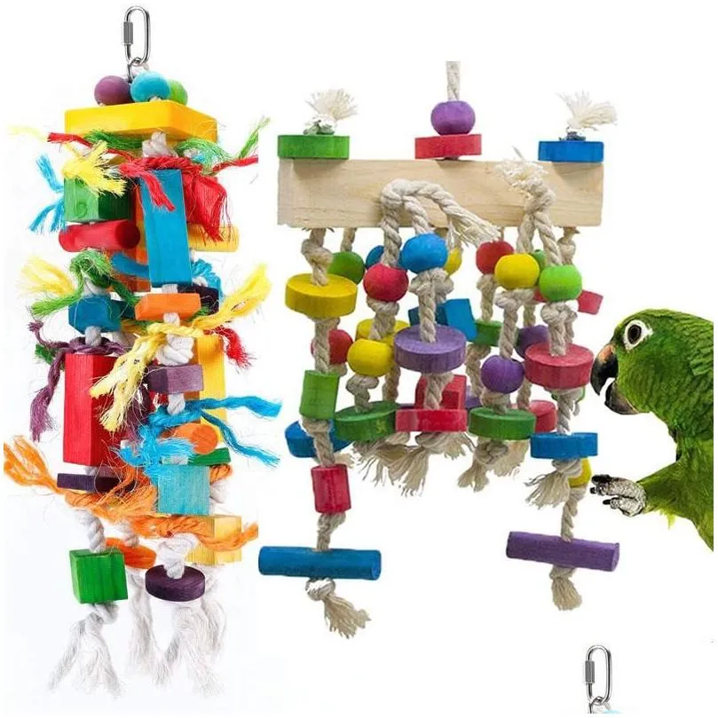 Andra fågelförsörjningar leksaker Colorf Parrot tugga naturliga träfåglar abborrande klättring hängande tugga gungor bur leksak husdjur spel dr homefavor dhgz8