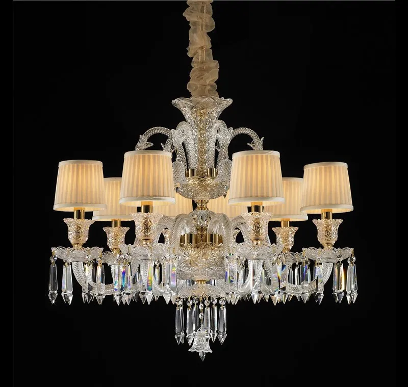 Meerosee European Large Crystal Chandelier Lights Classical Luxury New Design Pendant Lamp with Lampshade For Living room Foyer