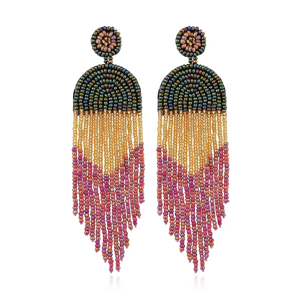 Handmade Chic Bohemian Style Jewelry Long Dainty Tassel Dangle Boho Fringe Seed Beaded Earrings For Women Pendientes Largo 240226