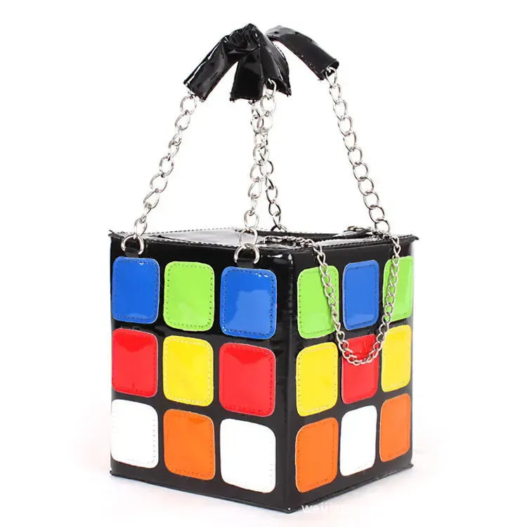 Pu leather fashion casual Cube Shape Shoulder Bags Purse Clutch stereotypes small square bag Colorful Crossbody 240223