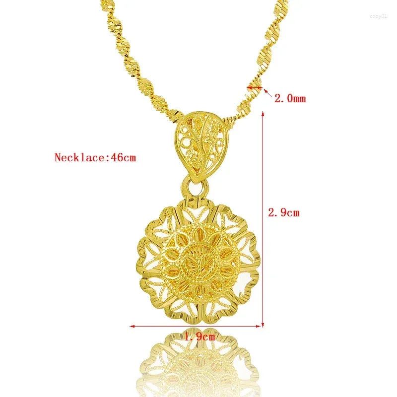 Pendentifs Collier en or jaune 24 carats pour femmes, pendentif en forme de fleur, de fiançailles, de mariage, à la mode, bijoux cadeaux, vente en gros