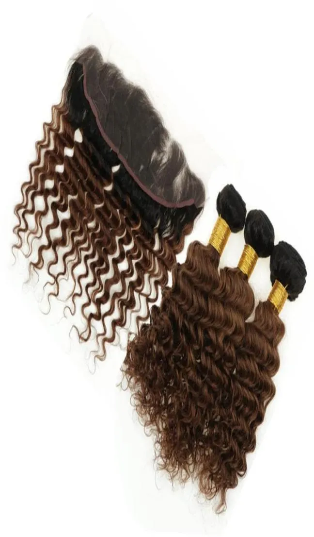 1B30ミディアムオーバーンオンブルマレーシアの深い波の人間の髪3バンドル正面茶色の巻き毛の髪の毛が織り込まれている2604798