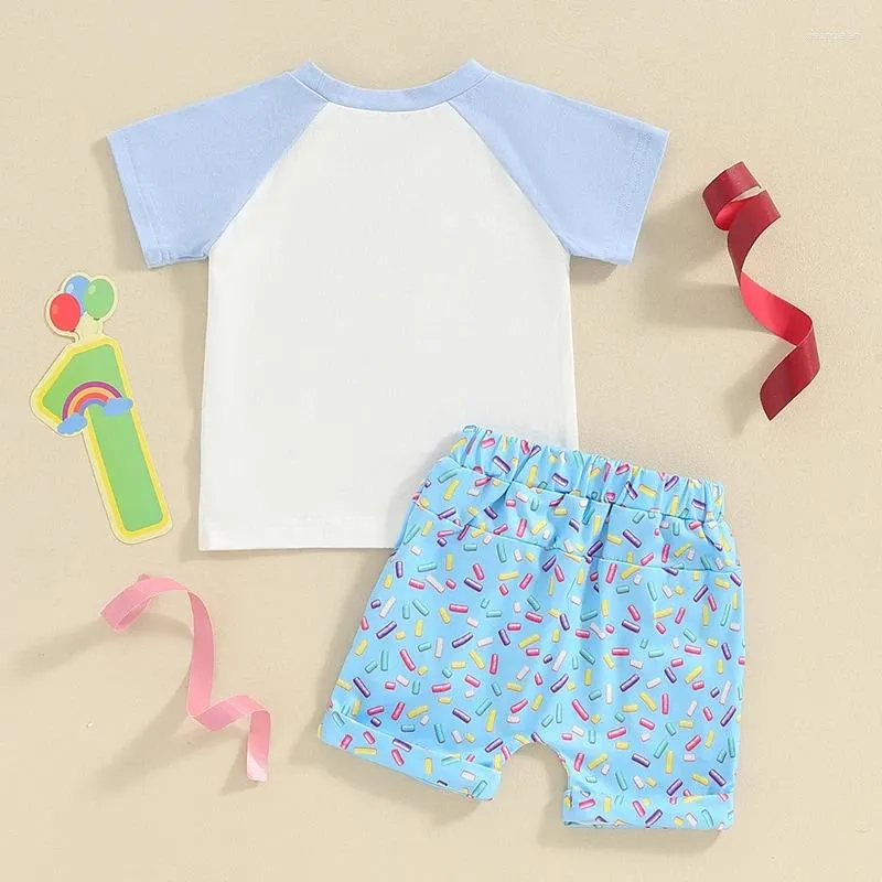 Conjuntos de roupas Bebê Menina Aniversário Outfit Doce One Donut Manga Curta T-shirt Top Candy Shorts Set Roupas de Verão