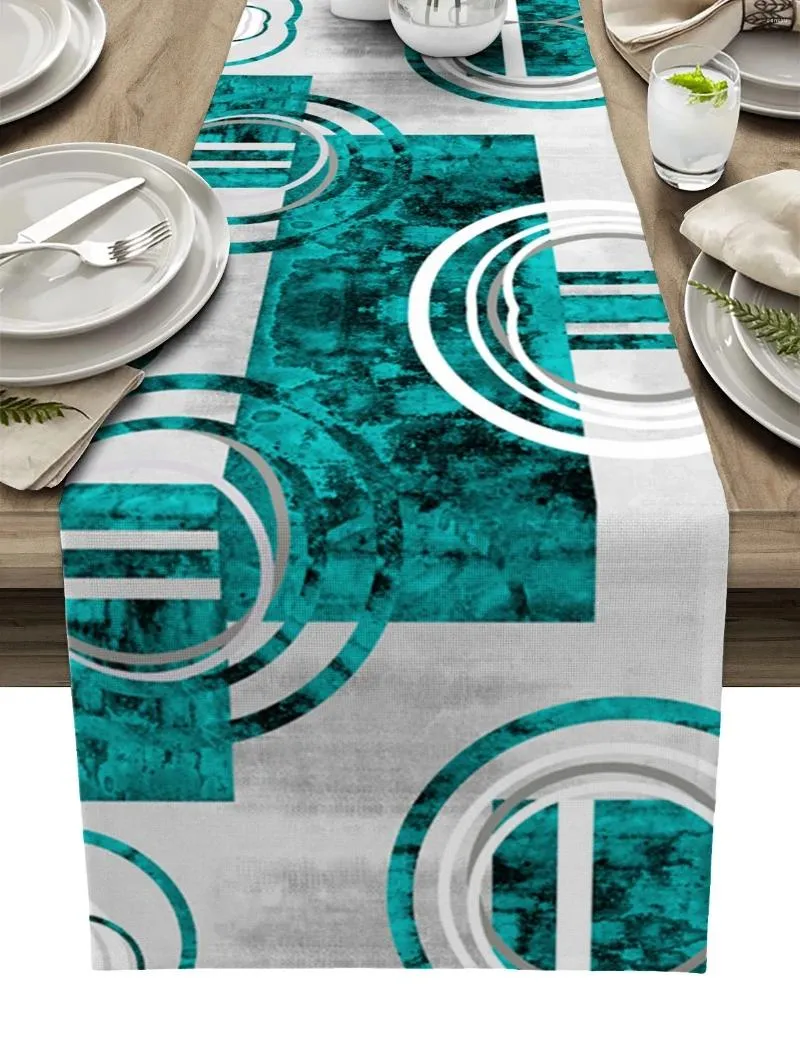 Table Cloth Abstract Geometric Marble Texture Green Linen Runners Luxury Home Decorations Farmhouse Holiday Party Decor