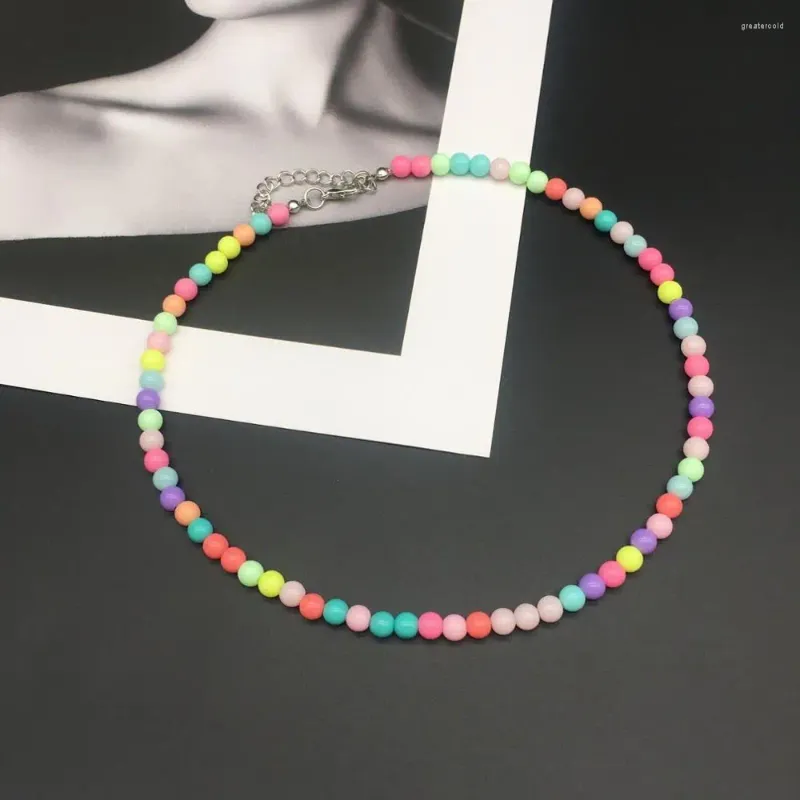 Girocollo OMY Collana di perline colorate da donna Stand alla moda per ragazze Regalo di compleanno per feste in plastica