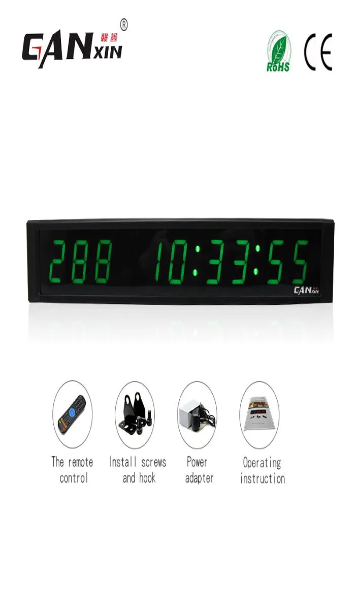 Ganxin1 pouce 9 chiffres LED horloge murale couleur verte LED jours heures minutes et secondes LED compte à rebours minuterie avec télécommande 3502631