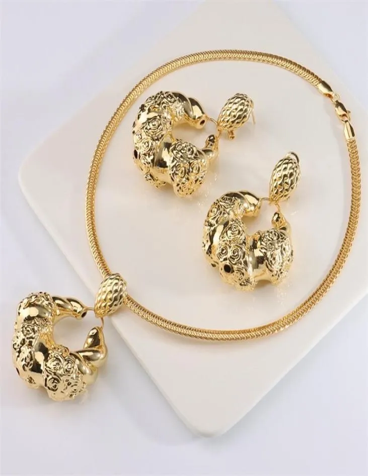2021 Trend African Jewelry Set Fashion Dubai Wedding Earrings Pendant Necklace For Bridal Design Gold Plated Nigerian Accessory6533800
