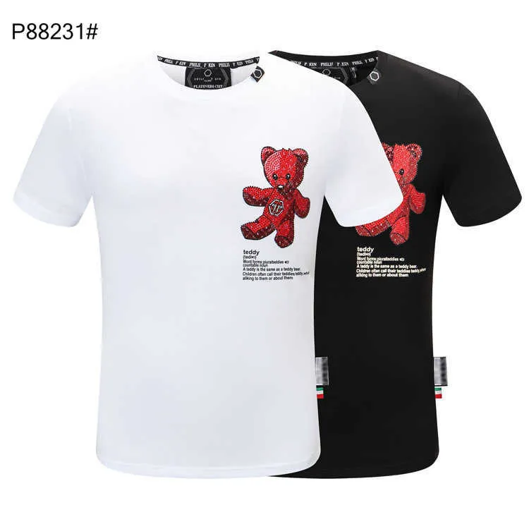 ファッションメンズTシャツブランドフィリップブランドサマーPPメンズ半袖スカルヘッドホットドリルコットンTシャツ{カテゴリ} hyjzhyjz