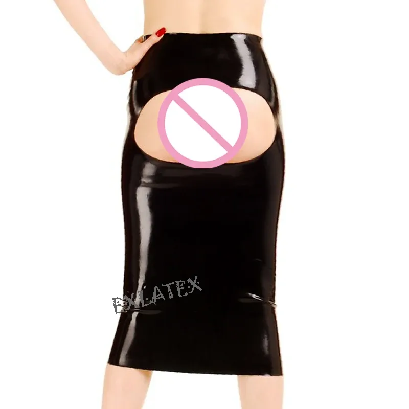 Skirt Latex Skirt Women Lolita Pencils Latex Rubber Spanking Open Clubwear Long Skirt Fetish Midi Skirt