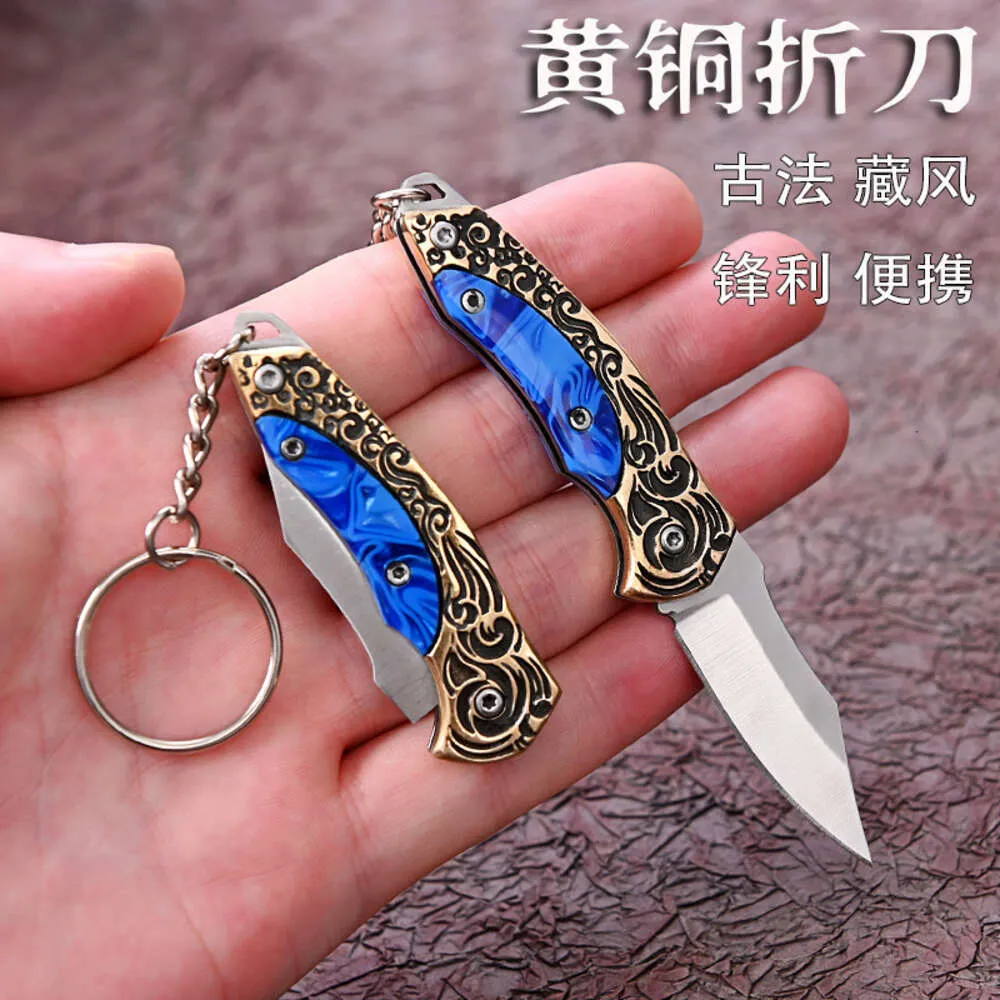 Mässing Mini Folding Sharp Open Box Portable Keychain Hanging Fruit Outdoor Self Defense Knife 269083