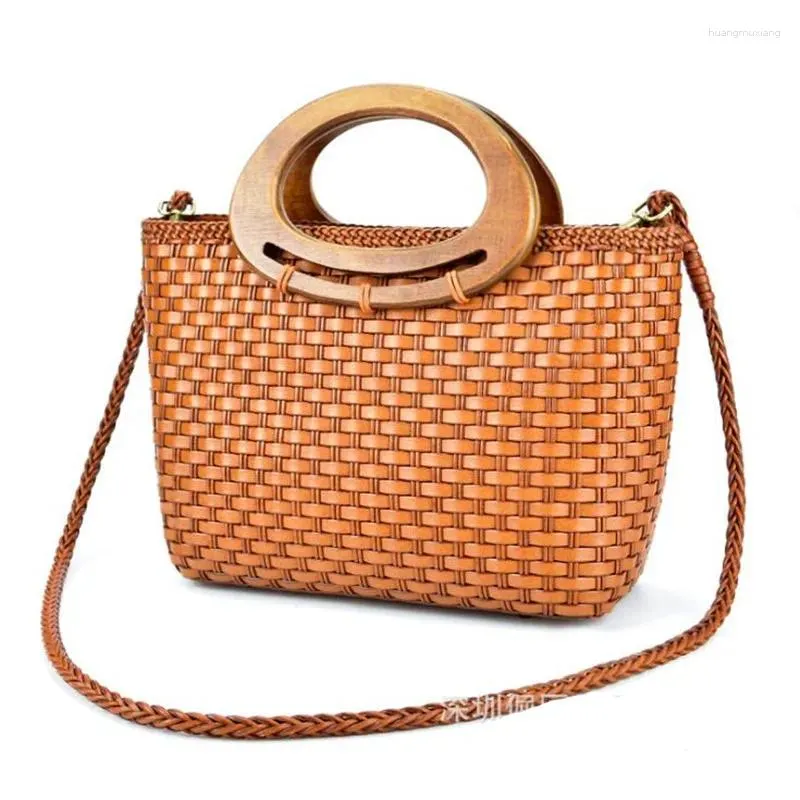 Evening Bags Hand-woven Genuine Leather Shoulder Bag Vintage Shopping Crossed Tote Ethnic Style One-shoulder Messenger Handbag