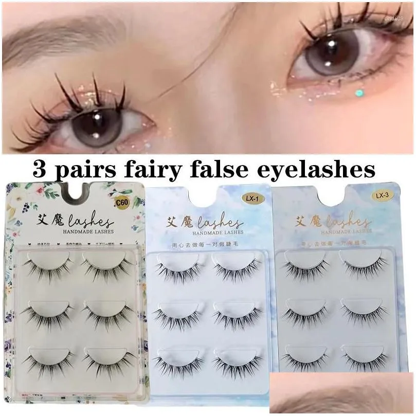 False Eyelashes 3Pairs Fairy Cosplay Manga Lashes Extension Mink Cross Cluster Invisible Band Curling Women Makeup Drop Delivery DHFC7