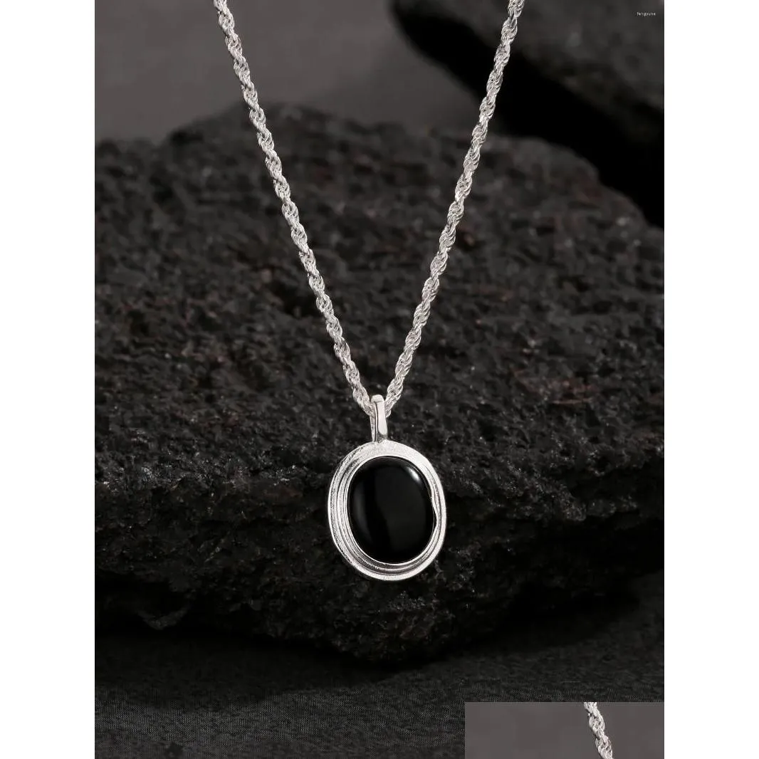 Outros pingentes Han Hao S925 Sterling Sier elegante e luxuoso estilo europeu americano preto ágata torção colar de corrente para gota deli dhksd