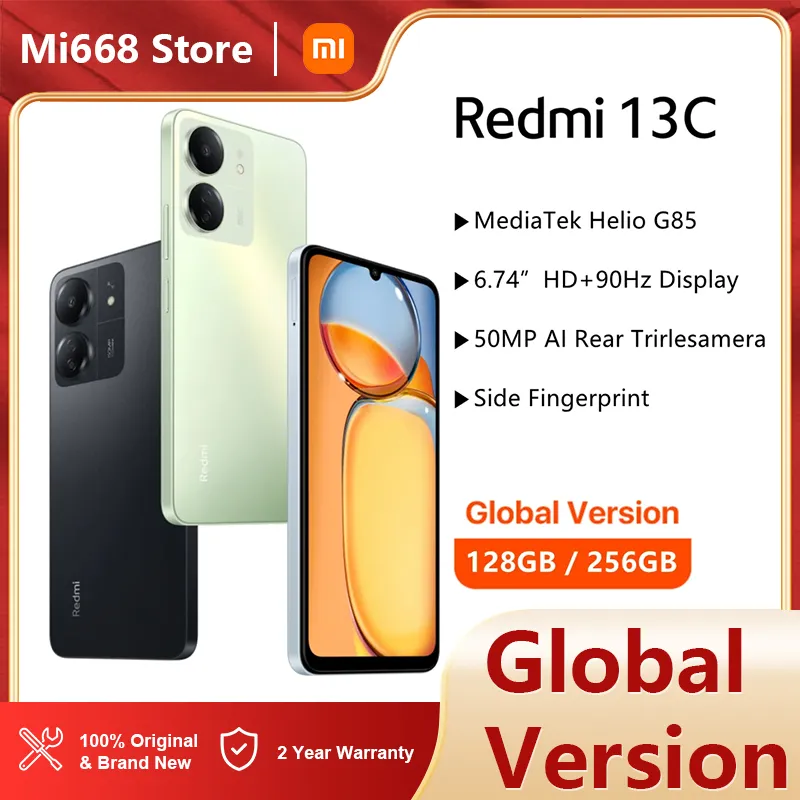 الإصدار العالمي Xiaomi Redmi 13C NFC Smartphone 50MP Camera 128GB 6.74 Inv 5000mAh بطارية عالية السعة Mediatek Helio G99 18W PD الشحن