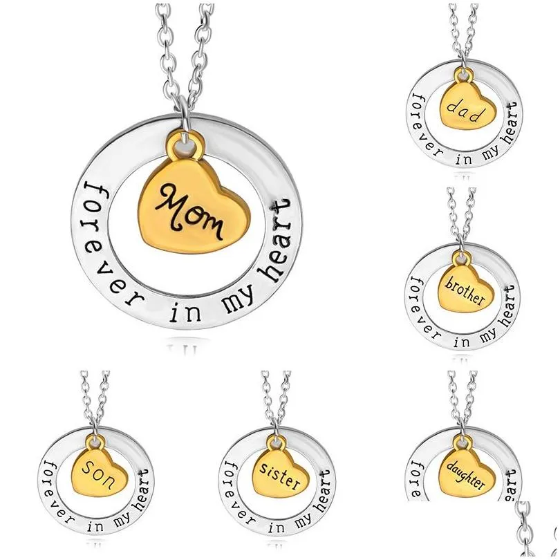 Pendant Necklaces In My Heart Necklaces For Women Family Member Grandpa Grandma Mom Dad Daughter Son Love Pendant Chains Fashion Jewel Dhtaw