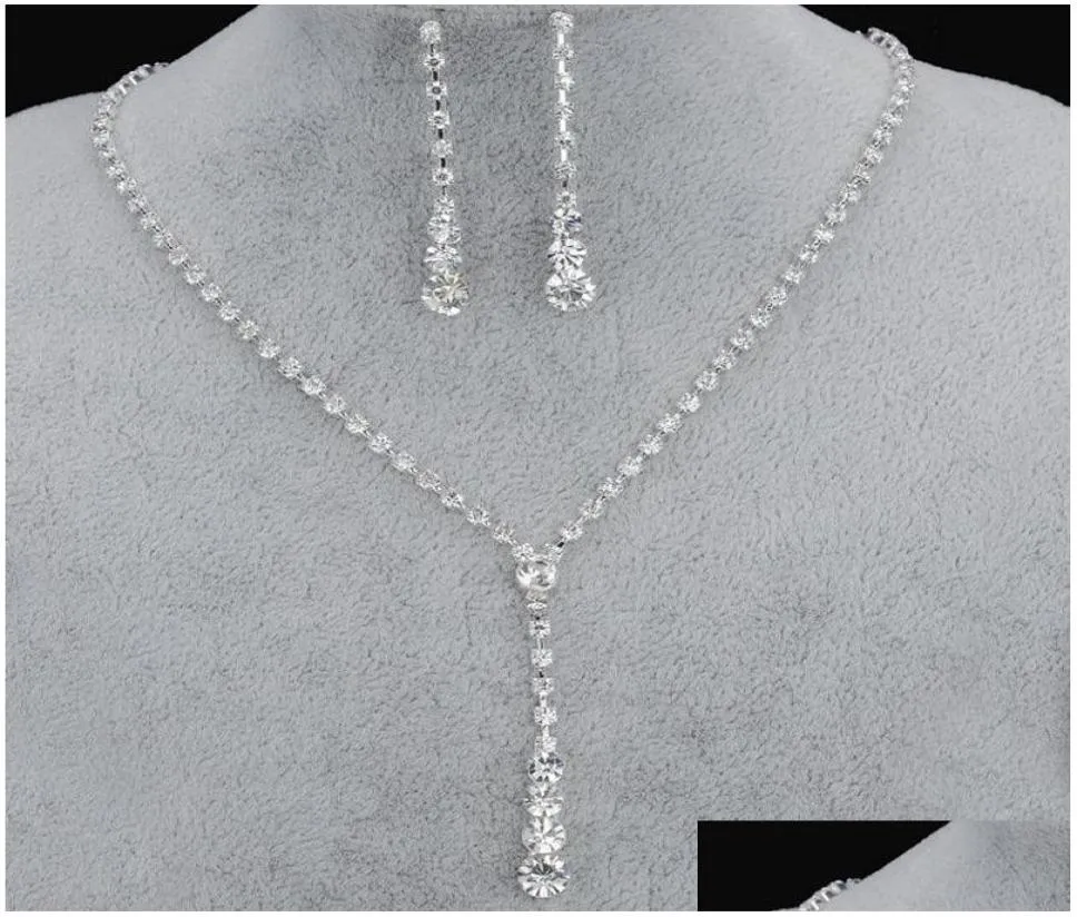 Schmuck Bling Kristall Braut Set Silber vergoldet Halskette Diamant Ohrringe Hochzeit Schmuck Sets Braut Brautjungfern Zubehör Drop D2048381