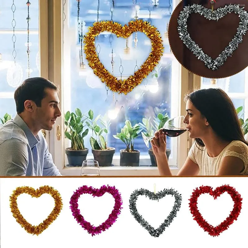 Decorative Flowers Valentine's Day Decoration Flower Wreath With Heart Shaped Wire Pendant Ideal For Scene Setting Window Display Ceiling