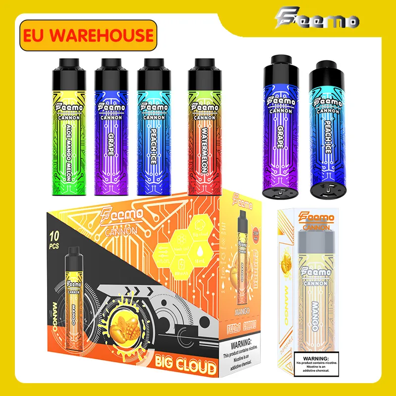 Soffio usa e getta magazzino UE Big Cloud Feemo Cannon DTL Big Puff 10000 Puff preriempito da 18 ML 10K vapes cavo di tipo c carica con flusso d'aria ricaricabile da 0,5 ohm Regolabile