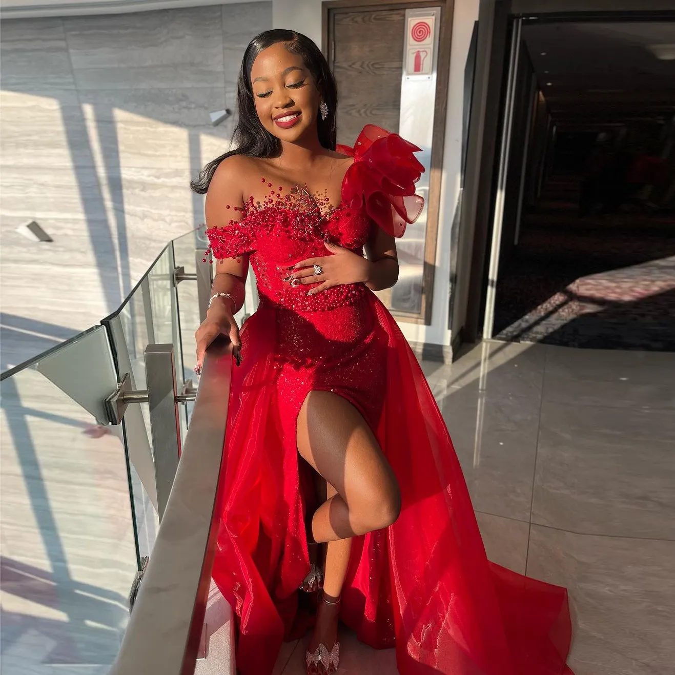 Elegant Red Prom Dress: Beaded Sequined Gown for Women Luxury Formal  Evening Dress with Side Slit, Perfect Birthday Party Vestidos