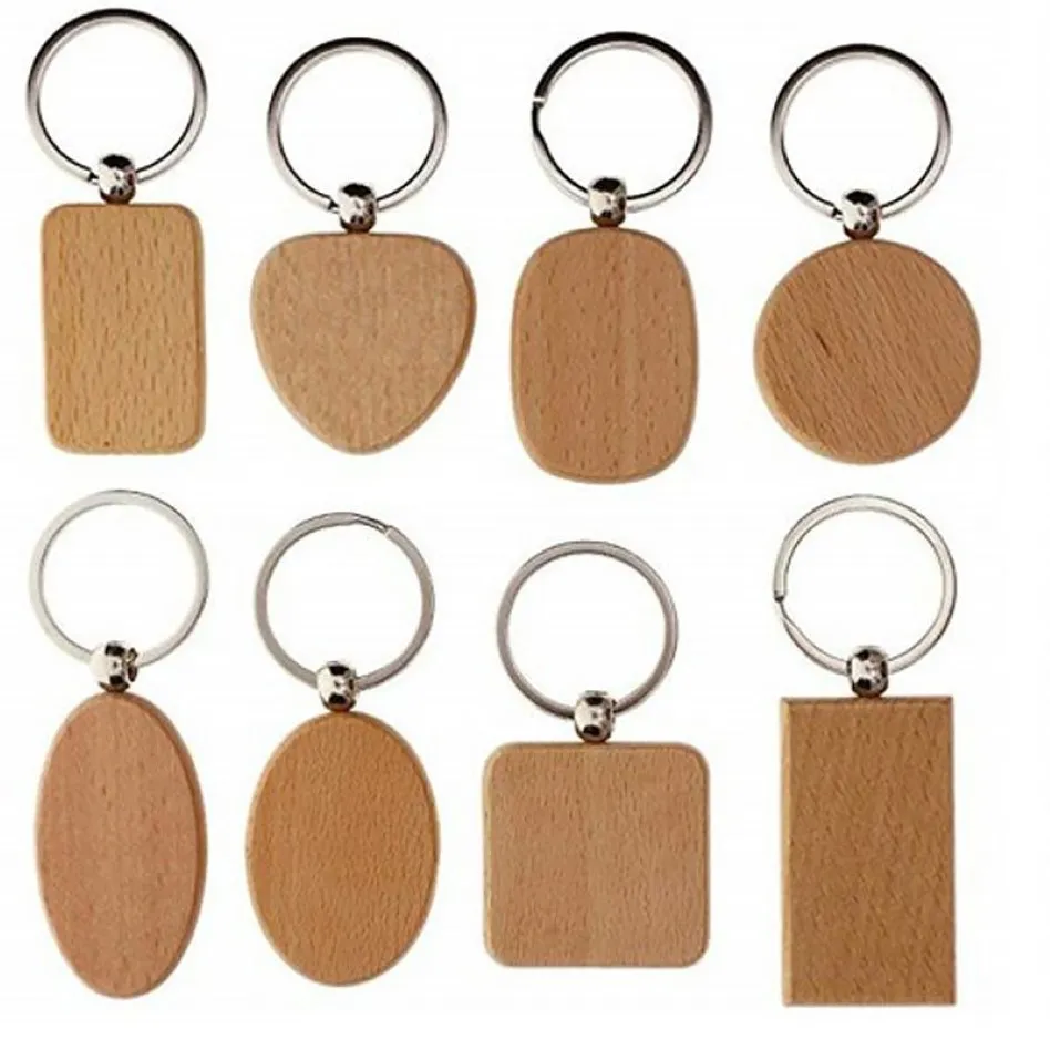 Porte-clés en bois rond et rectangulaire en forme de cœur, DIY, personnalisé, étiquettes cadeaux, accessoires Whole244i