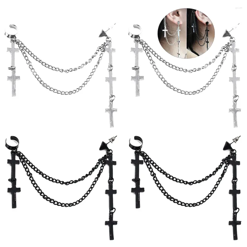 Stud Earrings 4PCS / 2 Pair Women Punk Style Cross Chain Hoop Earring Hiphop Fashion Dangle Hyperbole Jewelry