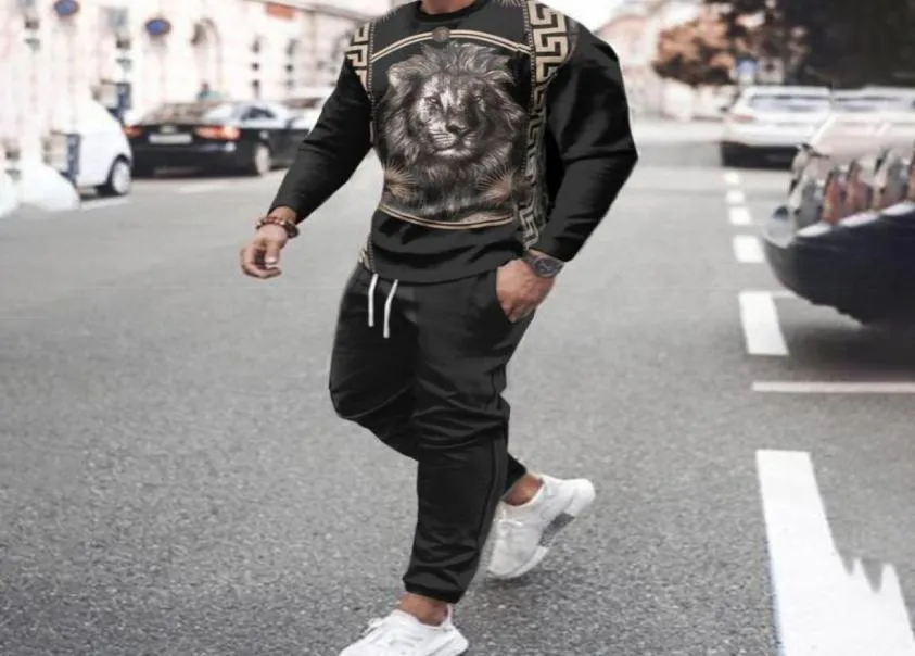 Men039S Tracksuits Autumn Men39S Trend Clothing 3D Printing Casual Longsleeved Tshirt set Round Neck Street Sports Top Lon6373636