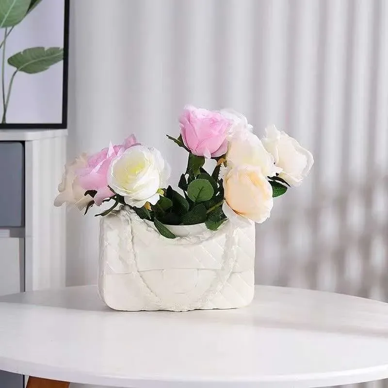 All-match Home White Women Bag Resin Flowerpot Ornaments Brand Handbag Vase Sculpture Crafts Ornament Living Room Decor