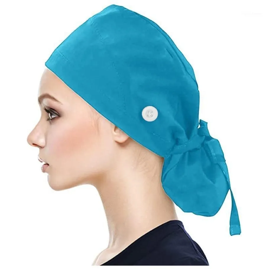 CAP avec des boutons chapeau bouffant avec bande sueur pour femmes accessoires uniformes uniformes esthéticien gourde résistante à la poussière pas de sexe J513027