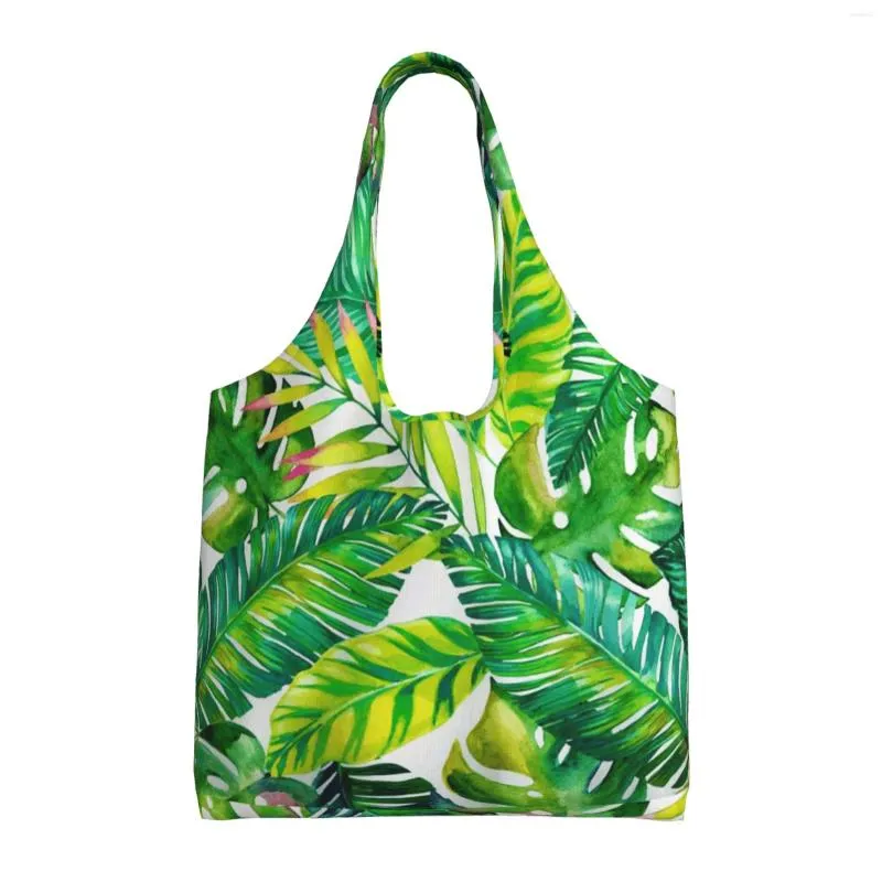 Sacs à provisions Feuilles de palmier hawaïennes tropicales Femme Sac fourre-tout Sac à main réutilisable pour le travail Voyage Affaires Plage École