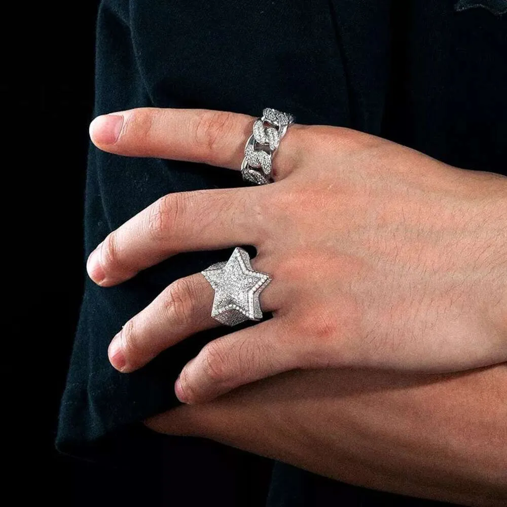 DHgate.com:925 Sterling Silver Hip Hop Star Ring, Lab