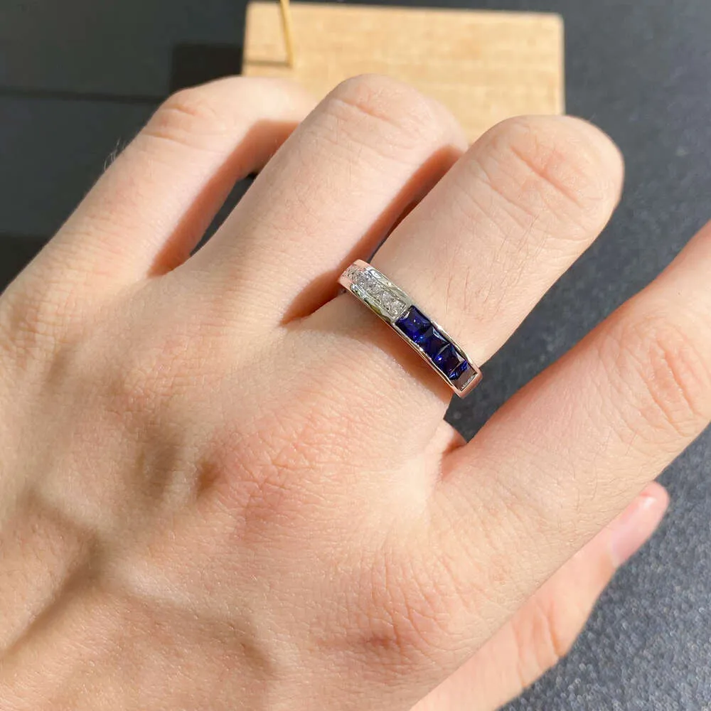 Fine Jewelry Ring 18k Gold 0.72ct Princess Cut Lab Grown Sapphire Gemstone Ring Wedding Ring for Women