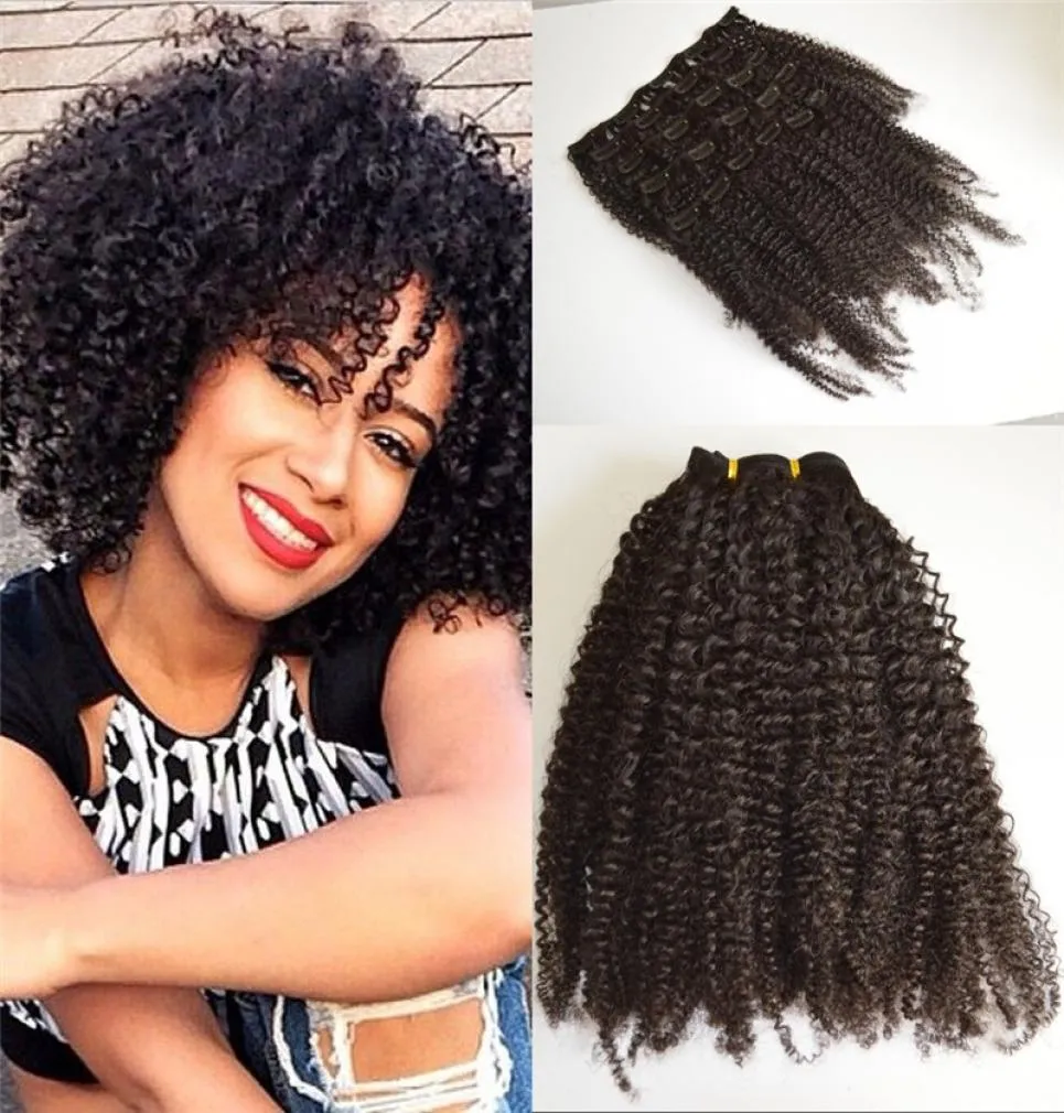 4B 4C Afro Kinky Krullend Clip In Human Hair Extensions 7PCSSet Volledige Hoofd Maleisische Clip Ins FDSHINE8021114
