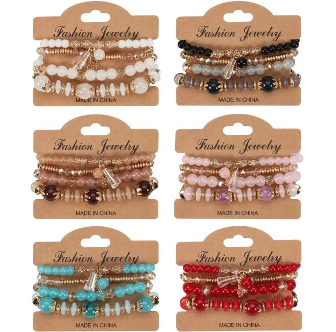 4pcs set Bohemian Designer Stackable Bead Bracelets for Women Multilayered Bracelet Pendant Charm colours tassel Stretch Bangles