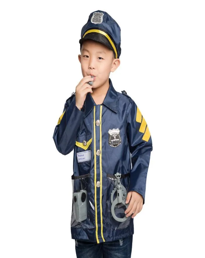 Bambini Bambino Polizia icer Poliziotto Cop Costume Cosplay Scuola materna Giochi di ruolo Kit Set per ragazzi Halloween Dress Up6942855