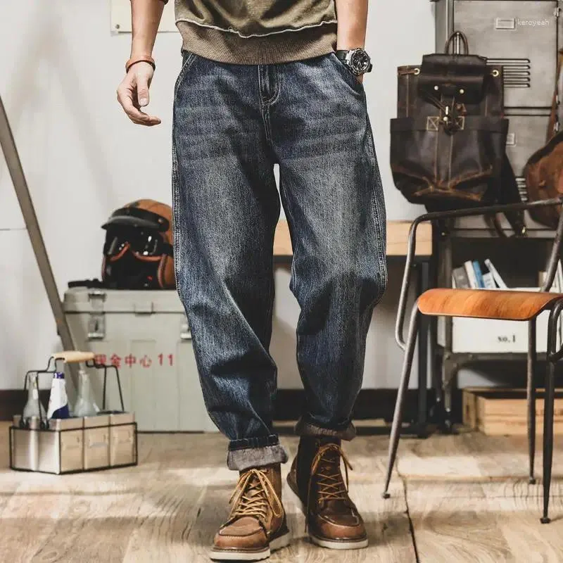Jeans pour hommes 2024 rétro classique hiver velours épaissi américain poids lourd lâche grande taille droite marque de mode pantalons décontractés