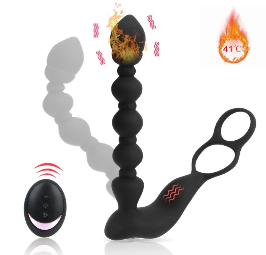 Anal Toys 10 Speed ​​Dualuse Vibration Buplug Intelligent uppvärmning Remote Control Cock Ring Prostate Massager bär pärlor Sex8840139