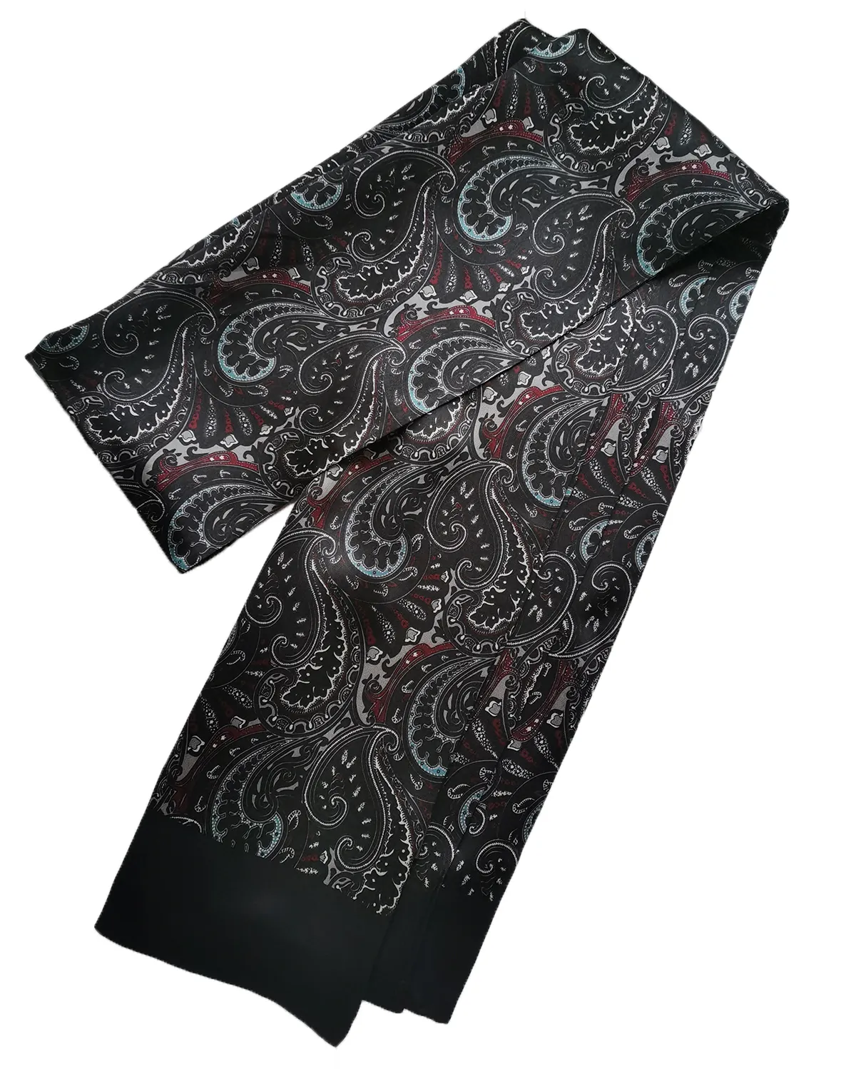 Lenço longo masculino gravata 100 seda preta dupla paisley 170x27cm